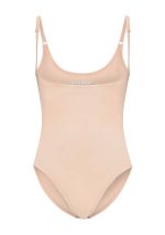 soft touch seamless bodysuit open bust beige front